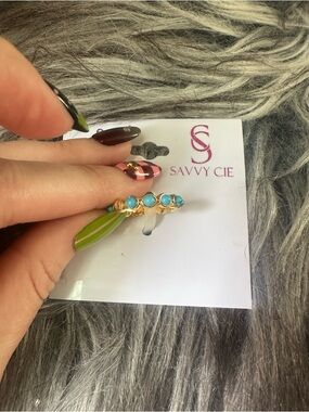 NWT Savvy Cie Sleeping Beauty Turquoise Eternity Ring In Gold $75 MSRP